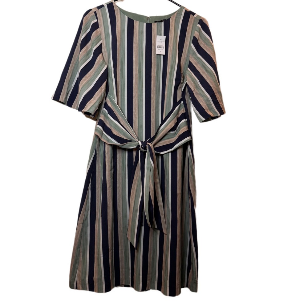 NWT Ann Taylor Factory Striped Tie Waist‎ Midi Dress Size 6 Career Casual Breezy